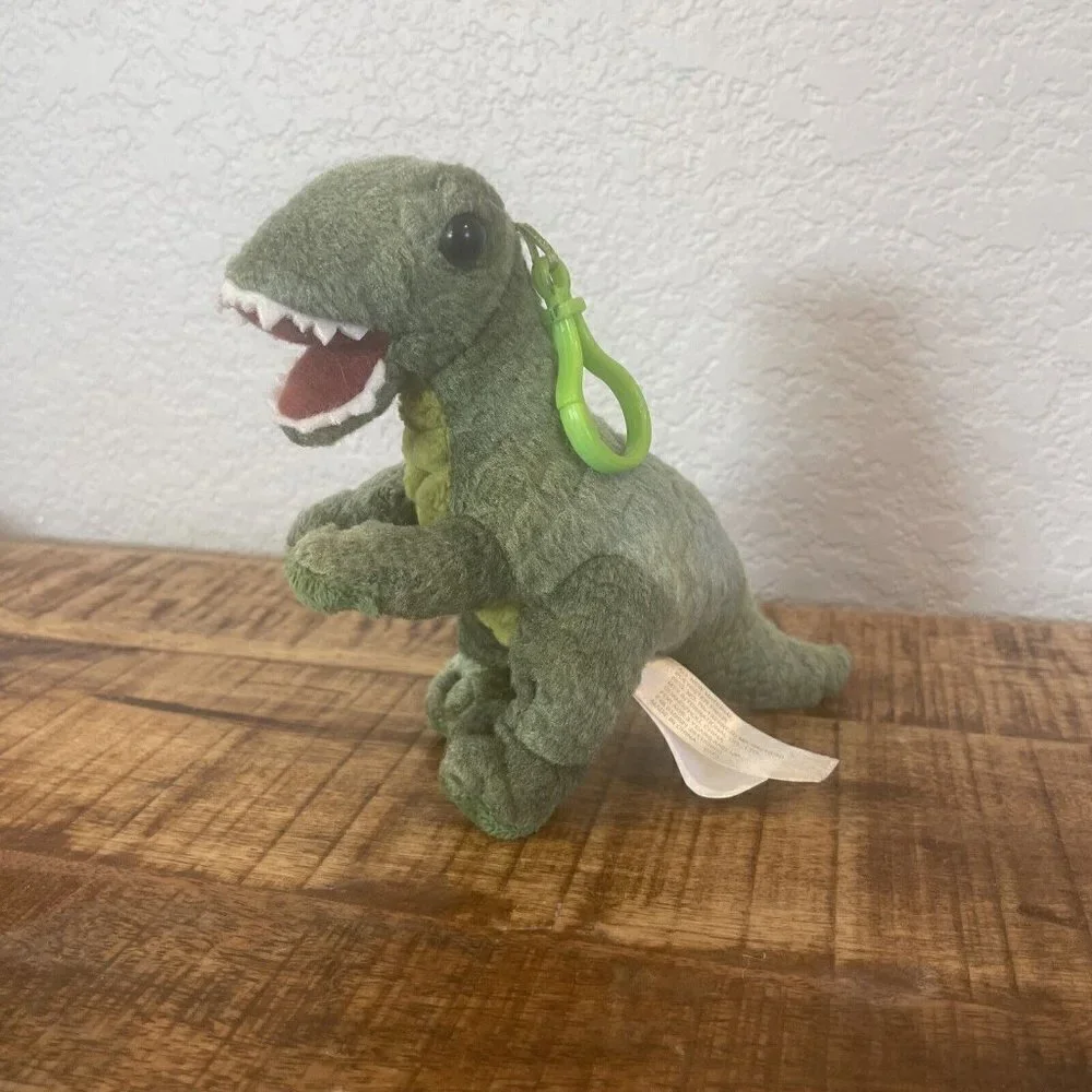 T Rex Dinosaur Backpack Clip Green Soft Plush Stuffed Animal Kids Toy
